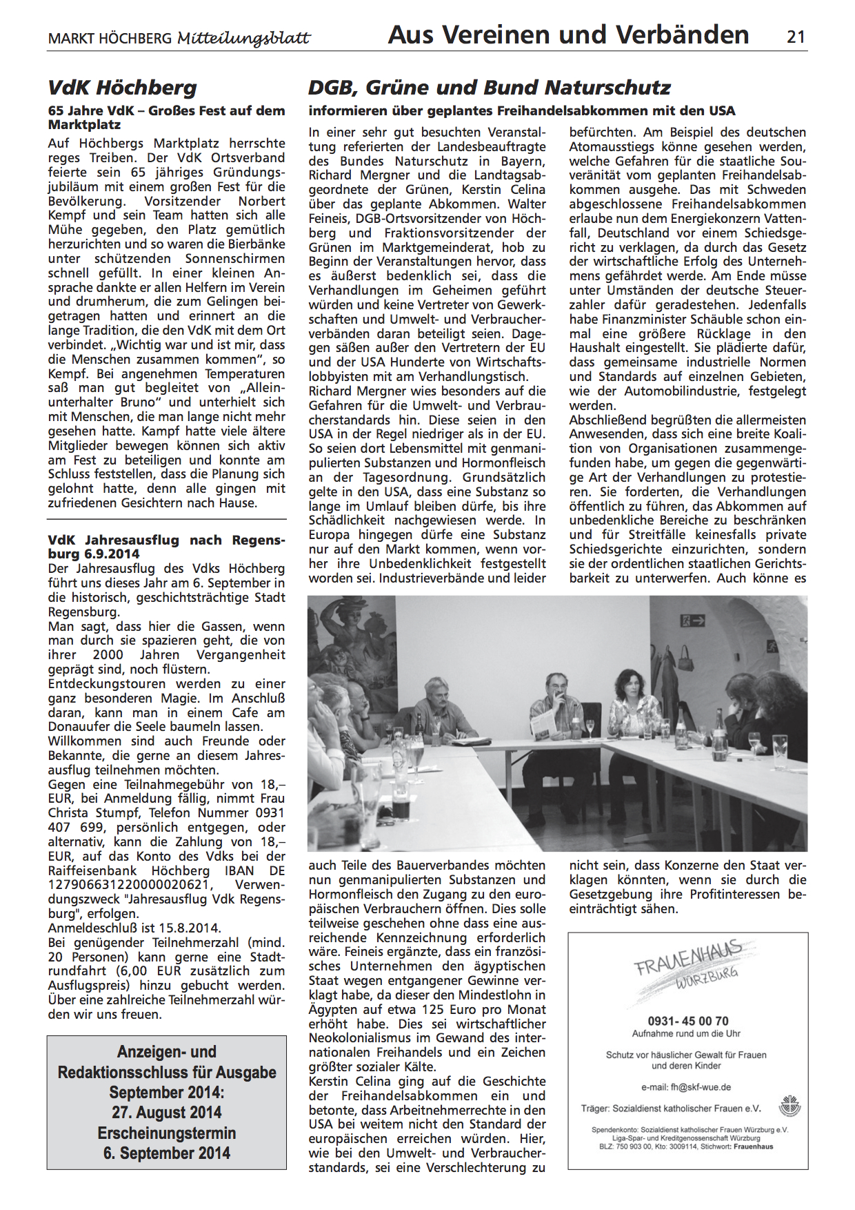 Artikel im Höchberger Mitteilungsblatt über die TTIP-Veranstaltung in Höchberg